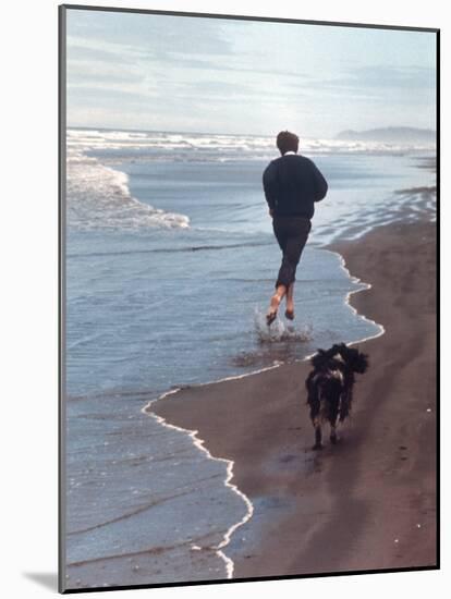 Presidential Candidate Bobby Kennedy and His Dog, Freckles, Running on Beach-Bill Eppridge-Mounted Premium Photographic Print