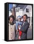 Presidential Candidate John F. Kennedy Holding Daughter with Wife Outside Home on Election Day-Paul Schutzer-Framed Stretched Canvas