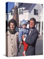 Presidential Candidate John F. Kennedy Holding Daughter with Wife Outside Home on Election Day-Paul Schutzer-Stretched Canvas