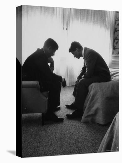 Presidential Candidate John Kennedy Conferring with Brother and Campaign Organizer Bobby Kennedy-Hank Walker-Stretched Canvas