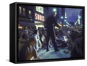 Presidential Candidate Robert Kennedy Standing on Back of Convertible Car While Campaigning-Bill Eppridge-Framed Stretched Canvas