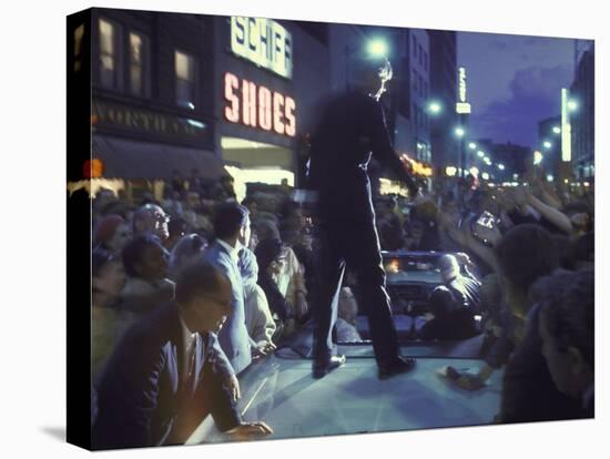 Presidential Candidate Robert Kennedy Standing on Back of Convertible Car While Campaigning-Bill Eppridge-Stretched Canvas