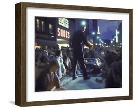 Presidential Candidate Robert Kennedy Standing on Back of Convertible Car While Campaigning-Bill Eppridge-Framed Photographic Print