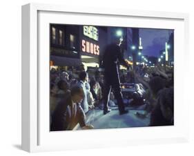 Presidential Candidate Robert Kennedy Standing on Back of Convertible Car While Campaigning-Bill Eppridge-Framed Photographic Print