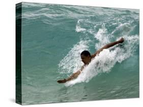 Presidential Candidate Senator Barack Obama, On Vacation, Body Surfing at a Beach, Honolulu, Hawaii-null-Stretched Canvas