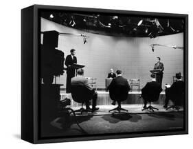 Presidential Candidates Senator John Kennedy and Rep. Richard Nixon Standing at Lecterns Debating-Francis Miller-Framed Stretched Canvas