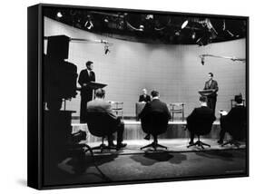 Presidential Candidates Senator John Kennedy and Rep. Richard Nixon Standing at Lecterns Debating-Francis Miller-Framed Stretched Canvas
