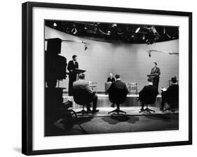 Presidential Candidates Senator John Kennedy and Rep. Richard Nixon Standing at Lecterns Debating-Francis Miller-Framed Photographic Print