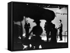 Presidential Candidates Senator John Kennedy and Richard Nixon Standing at Lecterns Debating-Paul Schutzer-Framed Stretched Canvas