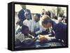 Presidential Contender Bobby Kennedy Stops During Campaigning to Shake Hands African American Boy-Bill Eppridge-Framed Stretched Canvas