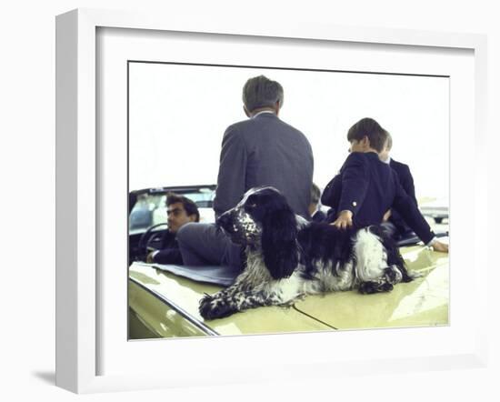 Presidential Contender Bobby Kennedy with Sons and Pet Dog Freckles in Convertible During Campaign-Bill Eppridge-Framed Photographic Print