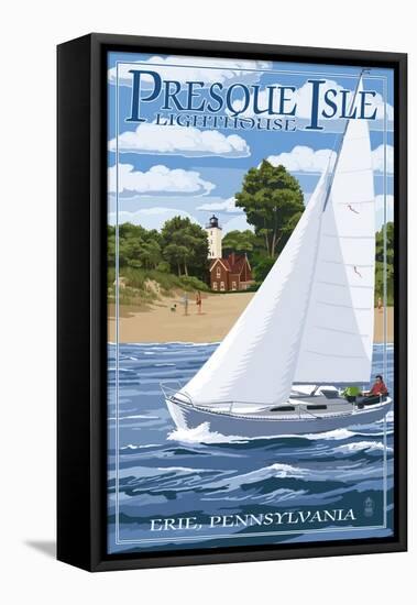 Presque Isle Lighthouse - Erie, Pennsylvania-Lantern Press-Framed Stretched Canvas