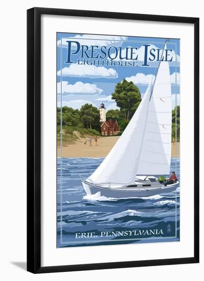Presque Isle Lighthouse - Erie, Pennsylvania-Lantern Press-Framed Art Print
