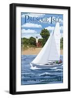 Presque Isle Lighthouse - Erie, Pennsylvania-Lantern Press-Framed Art Print