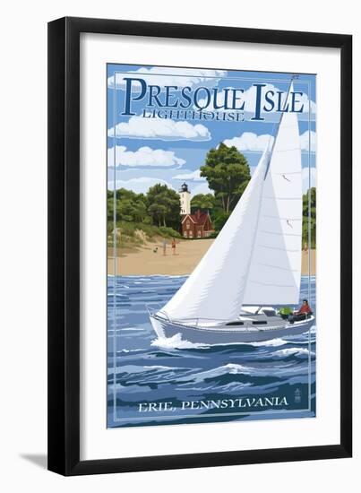 Presque Isle Lighthouse - Erie, Pennsylvania-Lantern Press-Framed Art Print