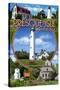Presque Isle, Michigan - Lighthouse Montage-Lantern Press-Stretched Canvas
