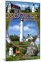Presque Isle, Michigan - Lighthouse Montage-Lantern Press-Mounted Art Print