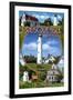 Presque Isle, Michigan - Lighthouse Montage-Lantern Press-Framed Art Print