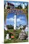 Presque Isle, Michigan - Lighthouse Montage-Lantern Press-Mounted Art Print