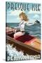 Presque Isle, Pennsylvania - Pinup Girl Boating-Lantern Press-Stretched Canvas