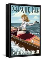 Presque Isle, Pennsylvania - Pinup Girl Boating-Lantern Press-Framed Stretched Canvas