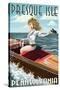 Presque Isle, Pennsylvania - Pinup Girl Boating-Lantern Press-Stretched Canvas