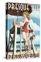 Presque Isle, Pennsylvania - Pinup Girl Lifeguard-Lantern Press-Stretched Canvas