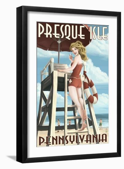 Presque Isle, Pennsylvania - Pinup Girl Lifeguard-Lantern Press-Framed Art Print