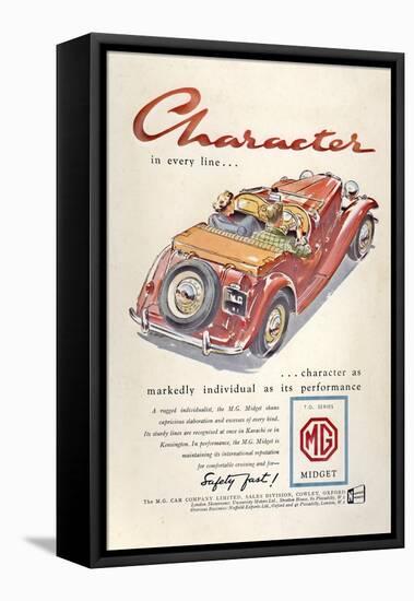 Press Advertisement for the MG Midget, 1950s-Laurence Fish-Framed Stretched Canvas