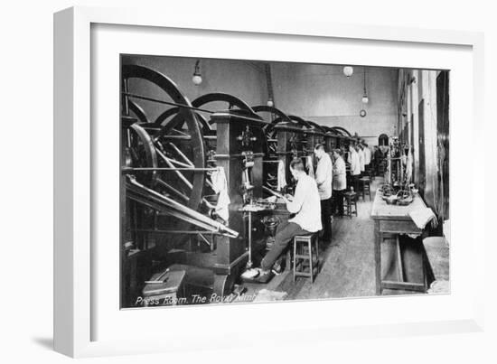 Press Room, the Royal Mint, Tower Hill, London, Early 20th Century-null-Framed Giclee Print