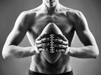 Close-Up of Topless Man Holding Rugby Ball in Isolation-pressmaster-Framed Stretched Canvas