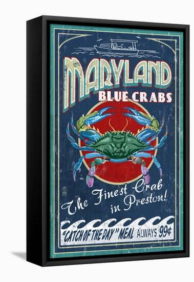 Preston, Maryland - Blue Crabs-Lantern Press-Framed Stretched Canvas