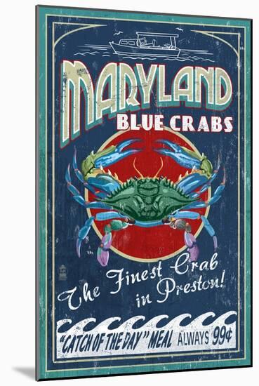 Preston, Maryland - Blue Crabs-Lantern Press-Mounted Art Print