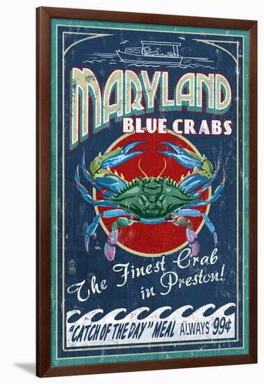 Preston, Maryland - Blue Crabs-Lantern Press-Framed Art Print