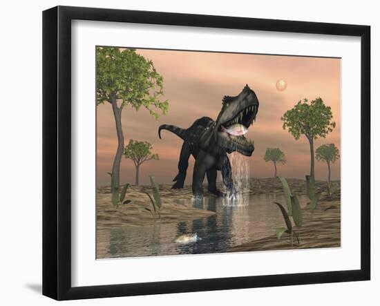 Prestosuchus Dinosaur Catches a Fish Out of Water-Stocktrek Images-Framed Art Print