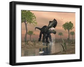 Prestosuchus Dinosaur Catches a Fish Out of Water-Stocktrek Images-Framed Art Print