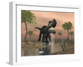 Prestosuchus Dinosaur Catches a Fish Out of Water-Stocktrek Images-Framed Art Print