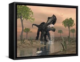 Prestosuchus Dinosaur Catches a Fish Out of Water-Stocktrek Images-Framed Stretched Canvas