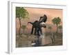 Prestosuchus Dinosaur Catches a Fish Out of Water-Stocktrek Images-Framed Art Print