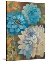 Pretty Blue Dahlias 1-Vera Hills-Stretched Canvas