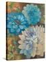 Pretty Blue Dahlias 1-Vera Hills-Stretched Canvas