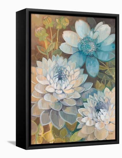 Pretty Blue Dahlias 2-Vera Hills-Framed Stretched Canvas