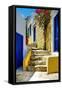 Pretty Colored Streets of Greek Islands-Maugli-l-Framed Stretched Canvas