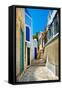 Pretty Colored Streets of Greek Islands-Maugli-l-Framed Stretched Canvas