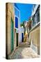 Pretty Colored Streets of Greek Islands-Maugli-l-Stretched Canvas