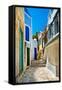 Pretty Colored Streets of Greek Islands-Maugli-l-Framed Stretched Canvas