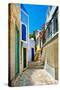 Pretty Colored Streets of Greek Islands-Maugli-l-Stretched Canvas