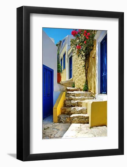 Pretty Colored Streets of Greek Islands-Maugli-l-Framed Photographic Print