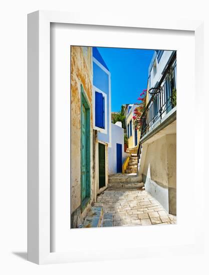 Pretty Colored Streets of Greek Islands-Maugli-l-Framed Photographic Print