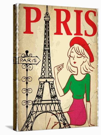 Pretty Girl in the Paris-emeget-Stretched Canvas